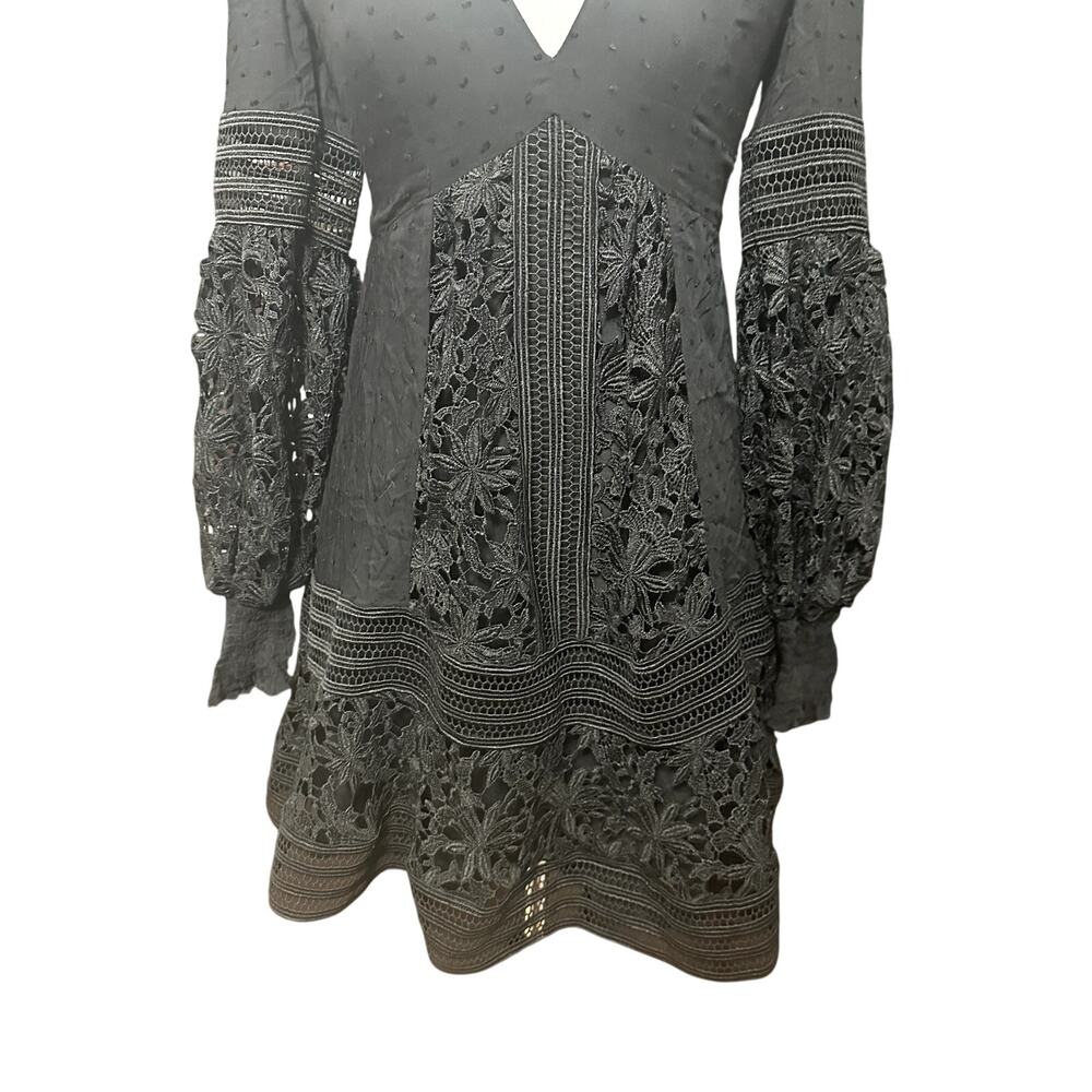 Bardot Mariah Babydoll Dress Long Sleeves Swiss Dot Lace Detailing Black XS NWOT - Picture 4 of 9